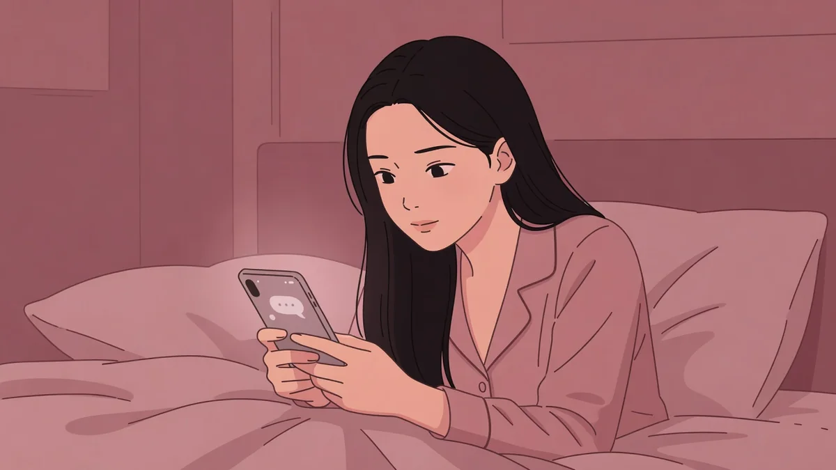夜のベッドでスマホの画面を読む女性。Aスポットの場所