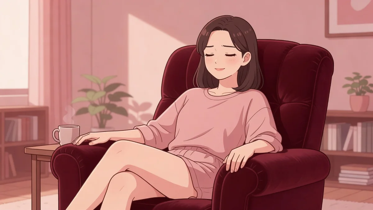 ベルベットの椅子に深く身を沈めて目を閉じる女性。椅子オナニーの楽しみ方