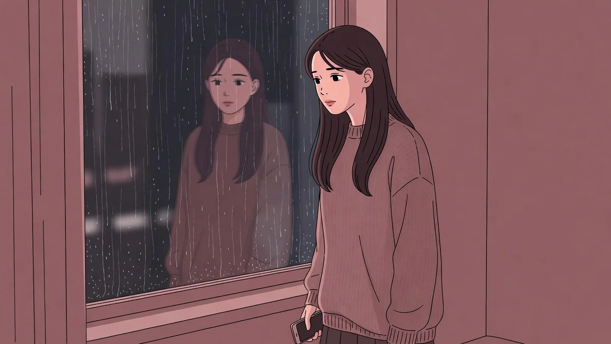 雨の窓辺で外を見つめる女性とスマホ。性病をうつされたかもしれないときの関係の考え方