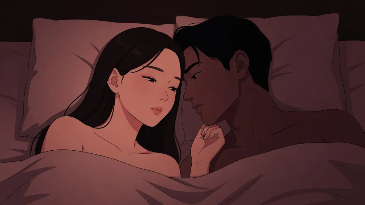 薄暗いベッドで額を合わせ、時間をかけて向き合う男女。女風は時間のかけ方が違う
