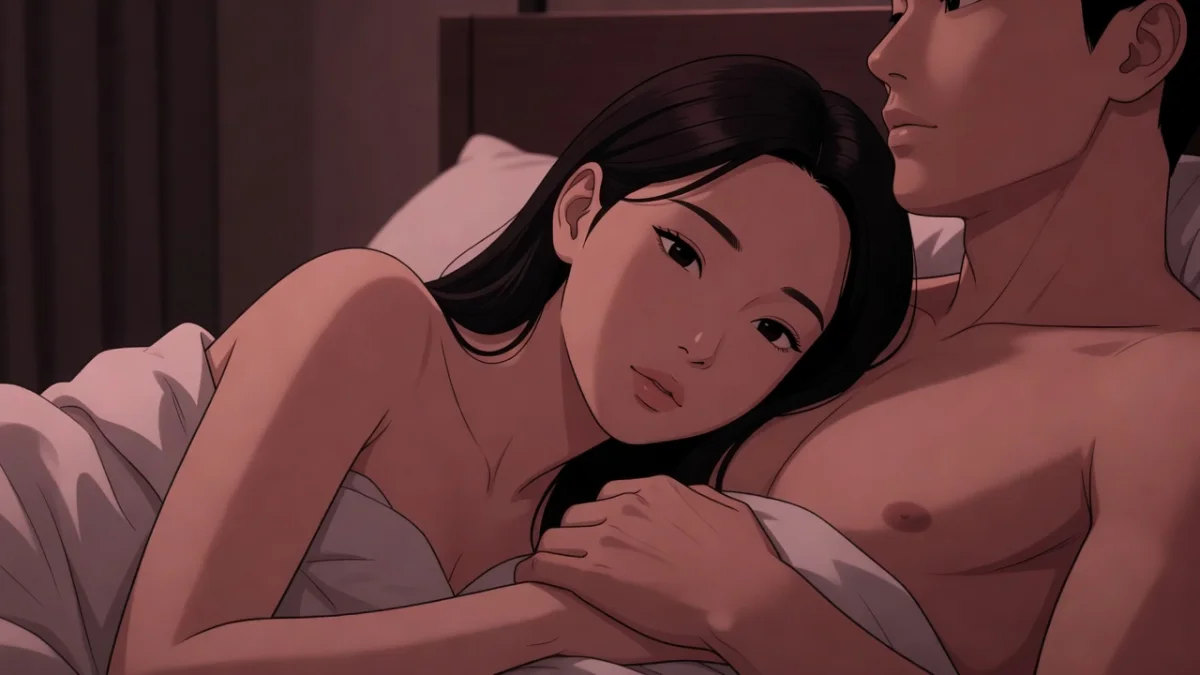 施術のあと、男性の肩に頭を預けて話し続ける女性。女風は風俗の女性版ではない